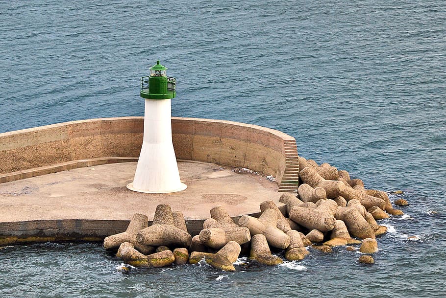 lighthouse, white green, sea, water, guidance, nature, tower HD wallpaper