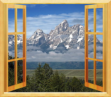 opened window showing mountain during winter season, view, open window HD wallpaper