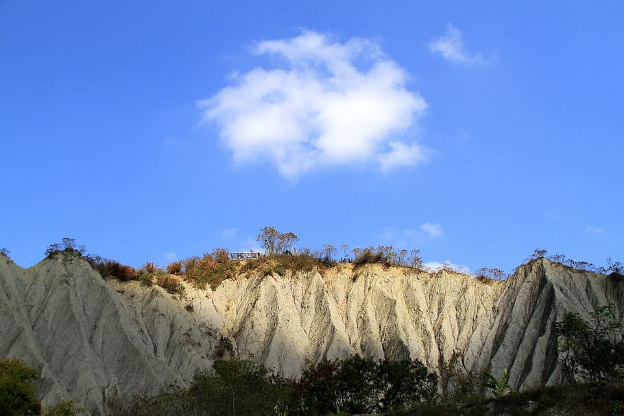 Evil, Bare, Mud Volcano, Baiyun, blue day, light and shadow HD wallpaper