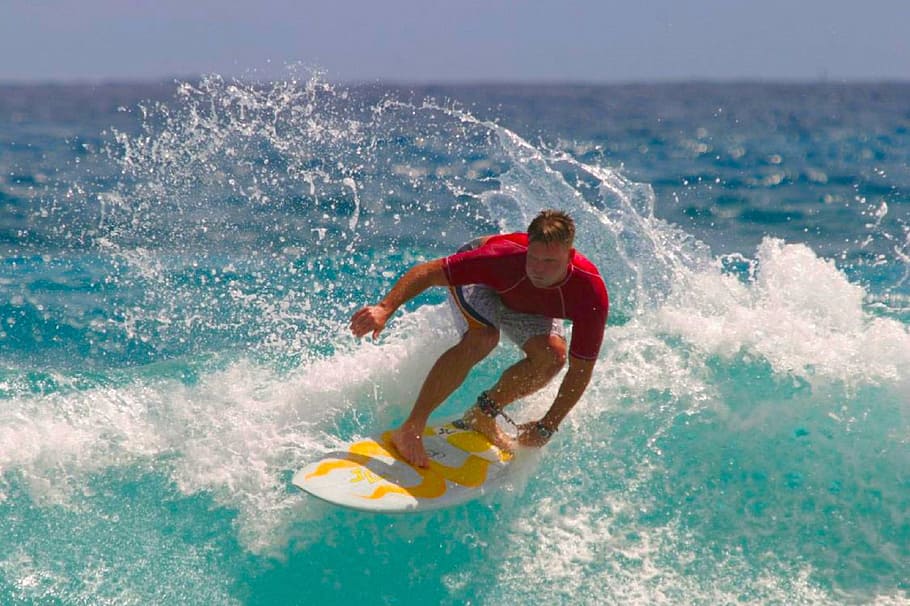 HD wallpaper: man riding on surfboard during daytime, surfer, surfing