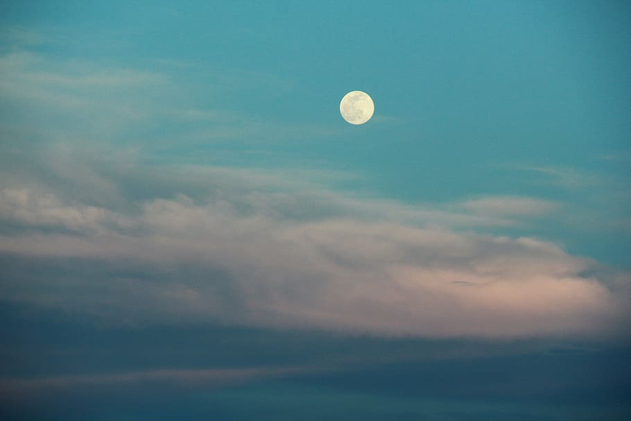 full moon, sky, abendstimmung, lighting, summer evening, cloud plume, HD wallpaper