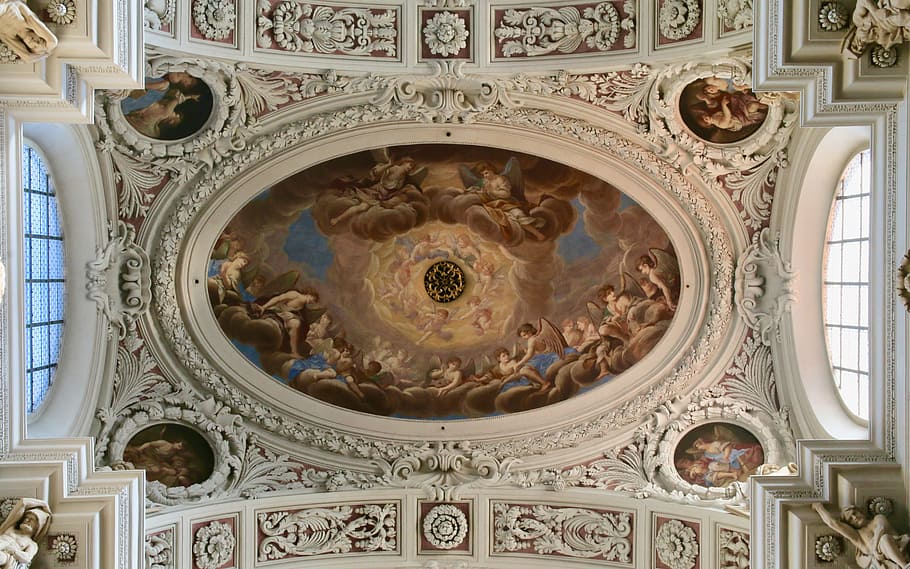 ceiling painting, fresco, passau, dom, religion, church, architecture, HD wallpaper