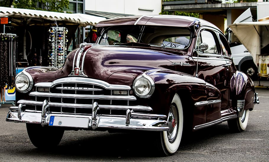 vintage black car on pavement, auto, transport system, vehicle HD wallpaper