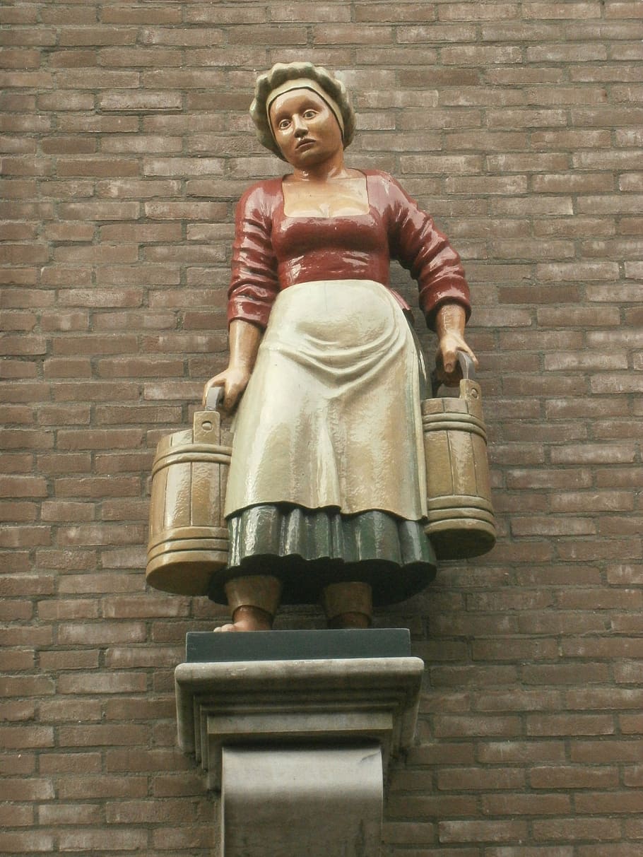 image, statue, milk girl, bucket deventer, netherlands, male likeness, HD wallpaper