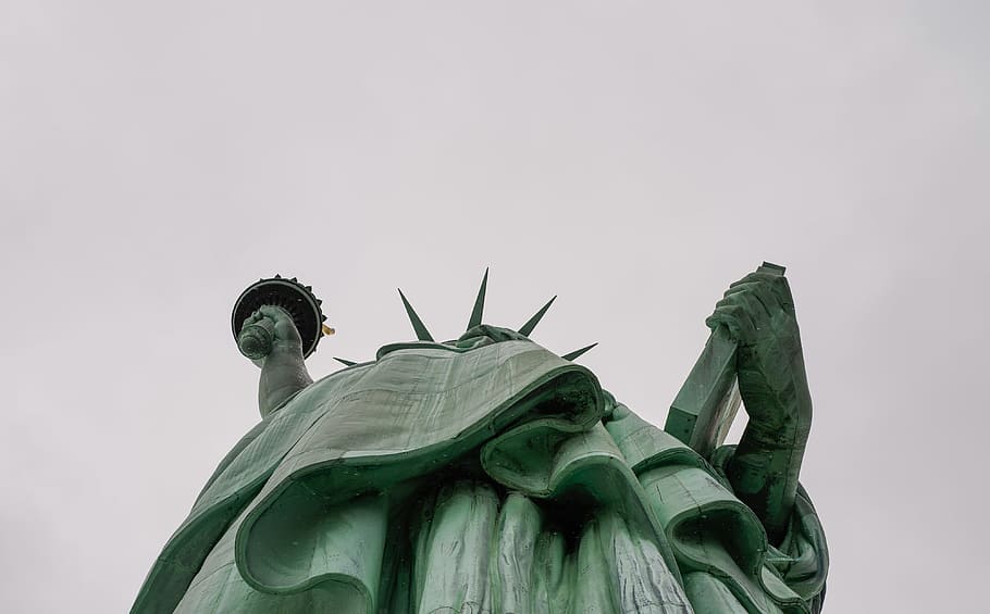 low angle photography of Statue of Liberty, New York, worm's eye view of Statue of Liberty