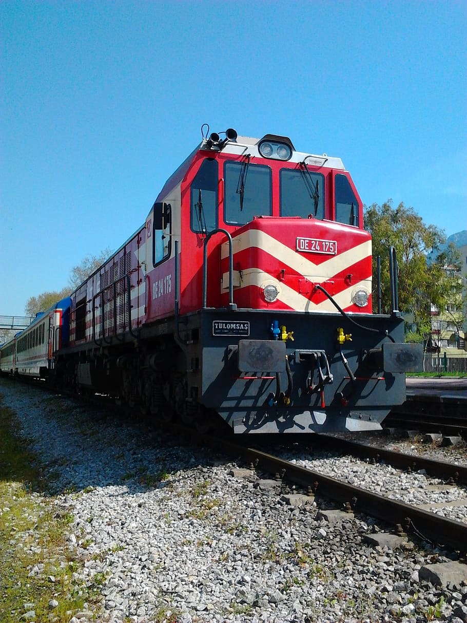 red, train, railway, rail transportation, train - vehicle, railroad track HD wallpaper