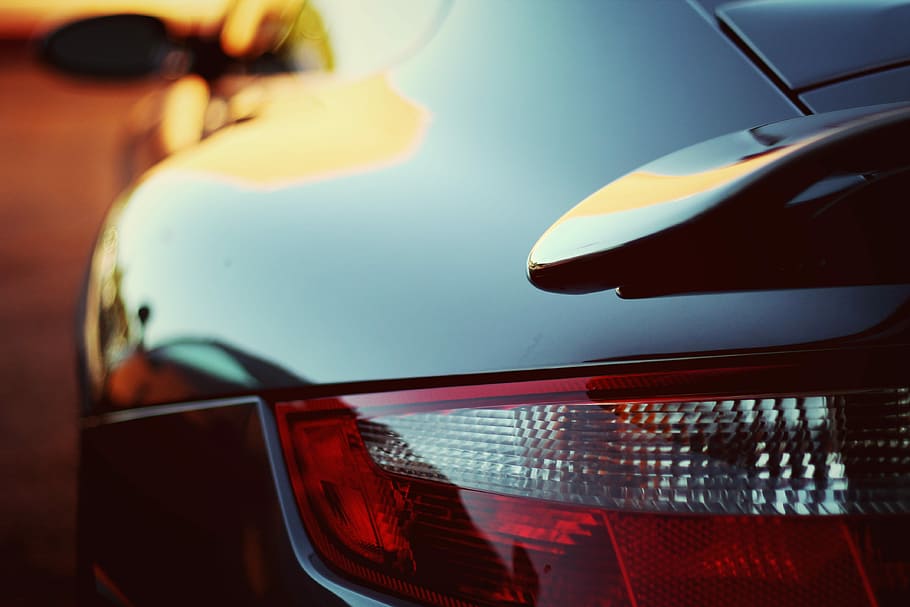 vehicle taillight, close up photography of black sports coupe HD wallpaper