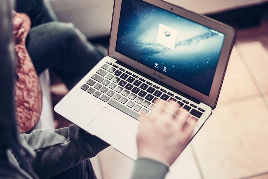 MacBook Air turned on, notebook, apple, device, mockup, computer HD wallpaper