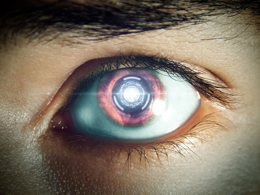 person's brown contact lens, future, eye, robot eye, machine HD wallpaper