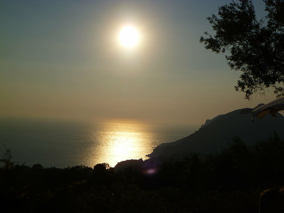 sunset, emperors throne, corfu, sky, scenics - nature, water HD wallpaper