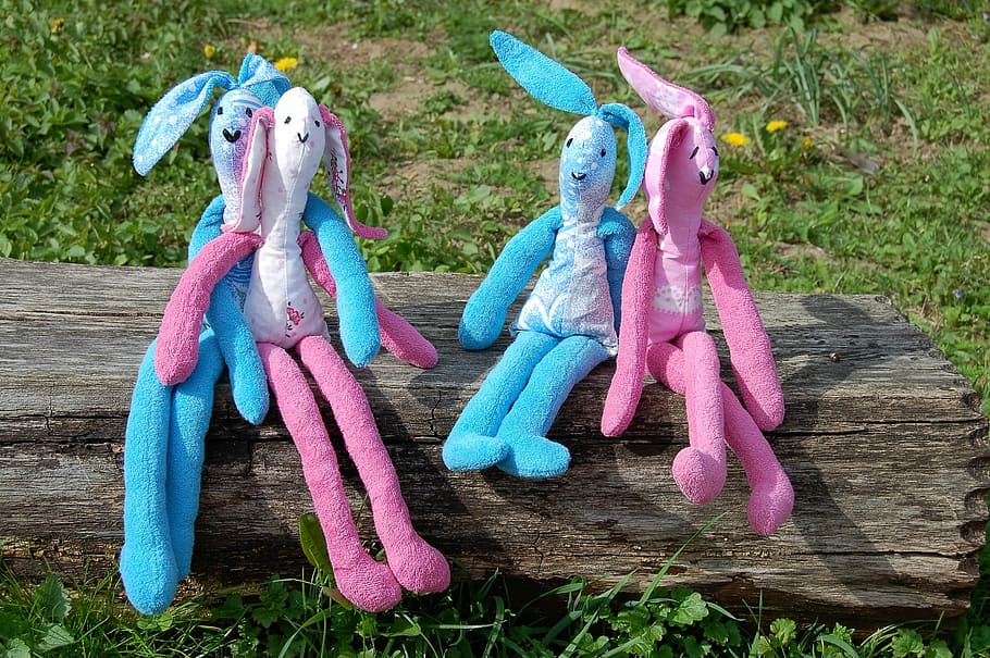 Hare, Rabbit, Easter, Spring, Decoration, animal, pink, blue HD wallpaper