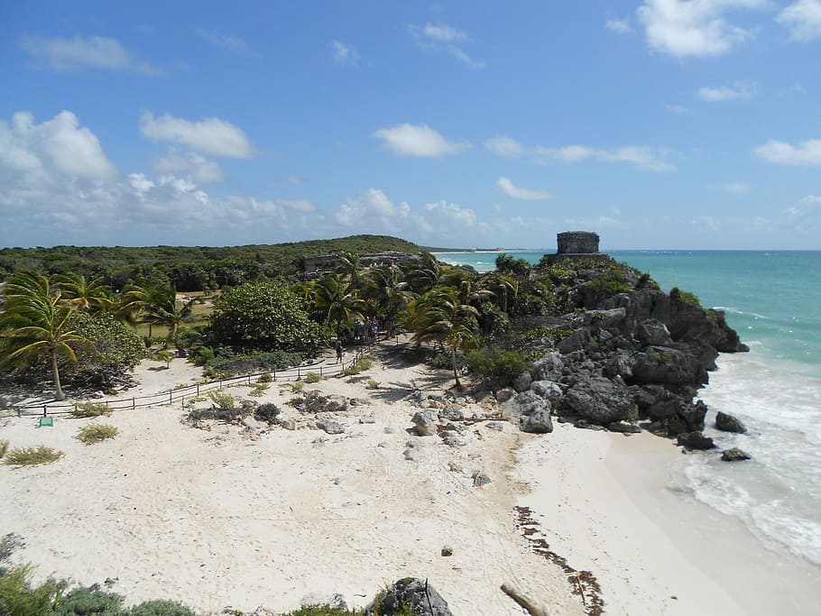tulum, mexico, beach, aztec, inca, maia, water, sea, sky, land HD wallpaper