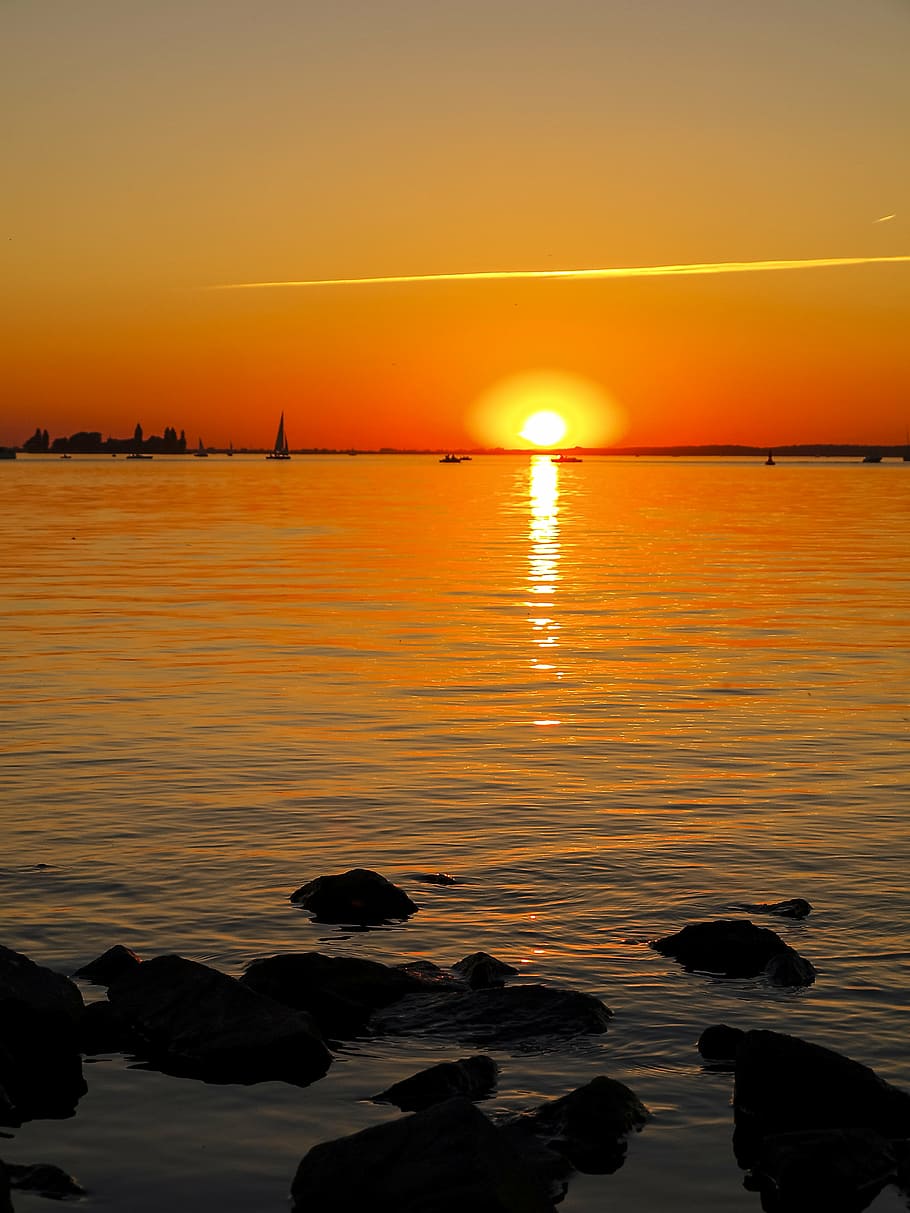landscape, sunset, dusk, water, sky, orange color, beauty in nature HD wallpaper