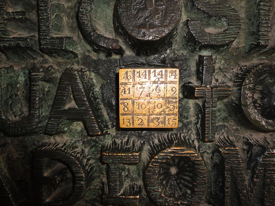 brown half relief, gaudí, sagrada familia, magic square, barcelona, HD wallpaper