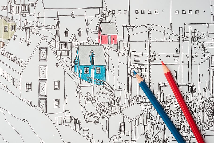 Colouring book, objects, architecture, blueprint, construction Industry HD wallpaper