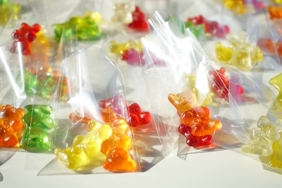 Gummi Bears, Packed, Sachets, mitbringsel, cellophane, fruit gums HD wallpaper