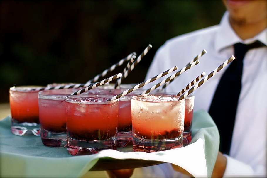 person holding tray with drinking glasses, cocktails, drinks HD wallpaper