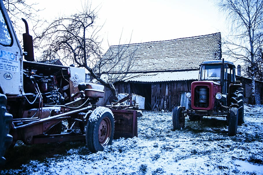 tractor, snow, winter, vehicle, machine, equipment, agriculture HD wallpaper