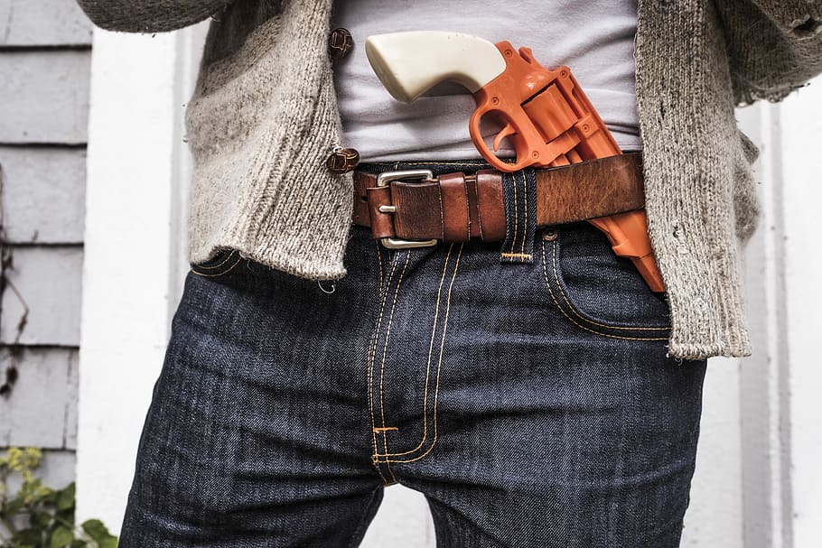white and brown revolver on belt, object, people, lazy, orange HD wallpaper