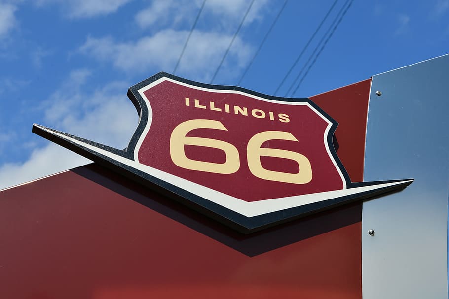 highway, route 66, marker, road sign, illinois, mother road, HD wallpaper