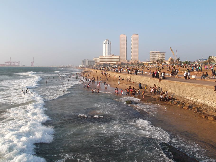 group of people on seashore, colombo, sri lanka, beach, water HD wallpaper