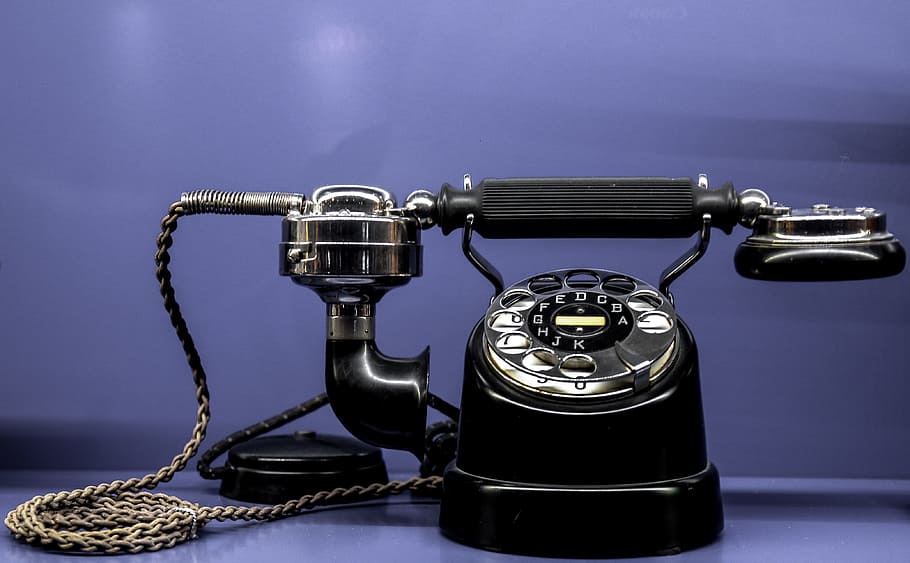 vintage black rotary telephone, communication, call, select HD wallpaper