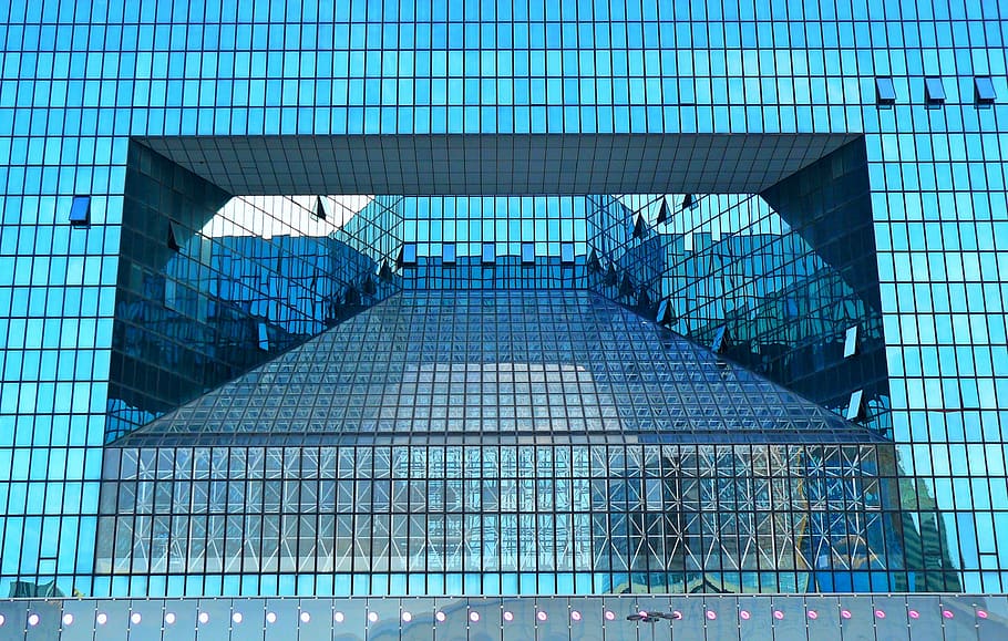 glass building, architecture, paris, la défense, facade, skyscraper, HD wallpaper