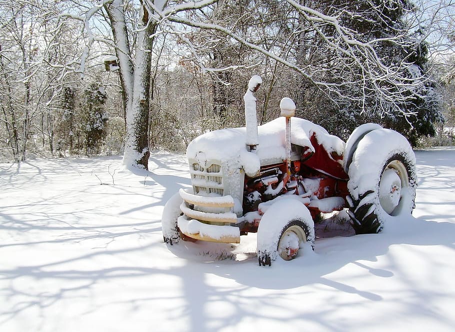 tractor, ford, rural, snow, country, farm, machinery, farming HD wallpaper