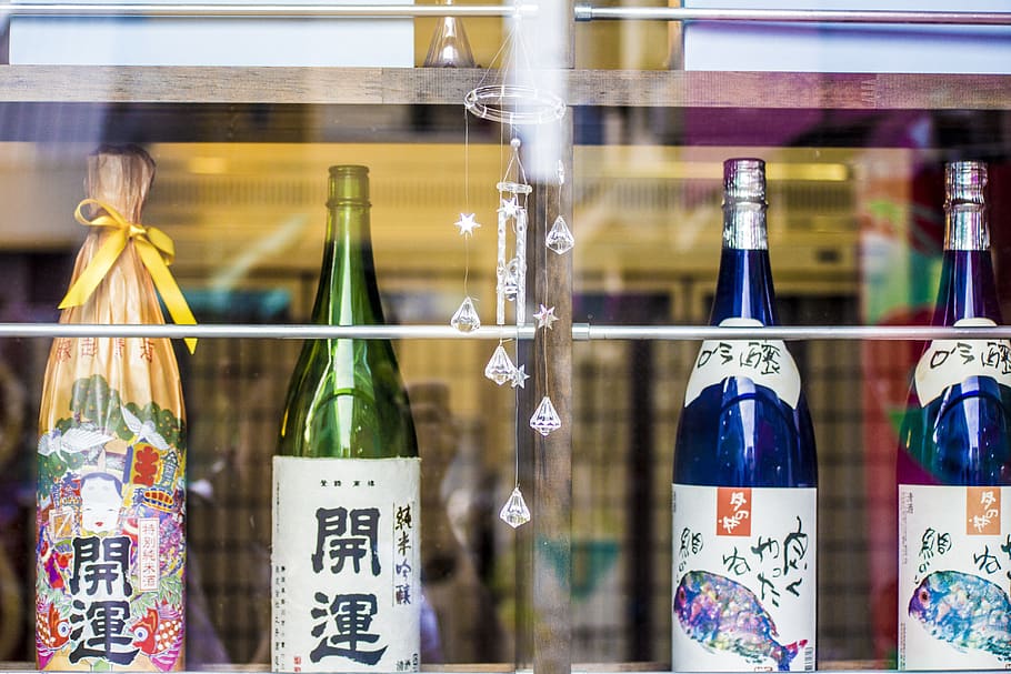 wine, glass, bottle, obsolete, vintage-flavored liqueur, the shop window, HD wallpaper
