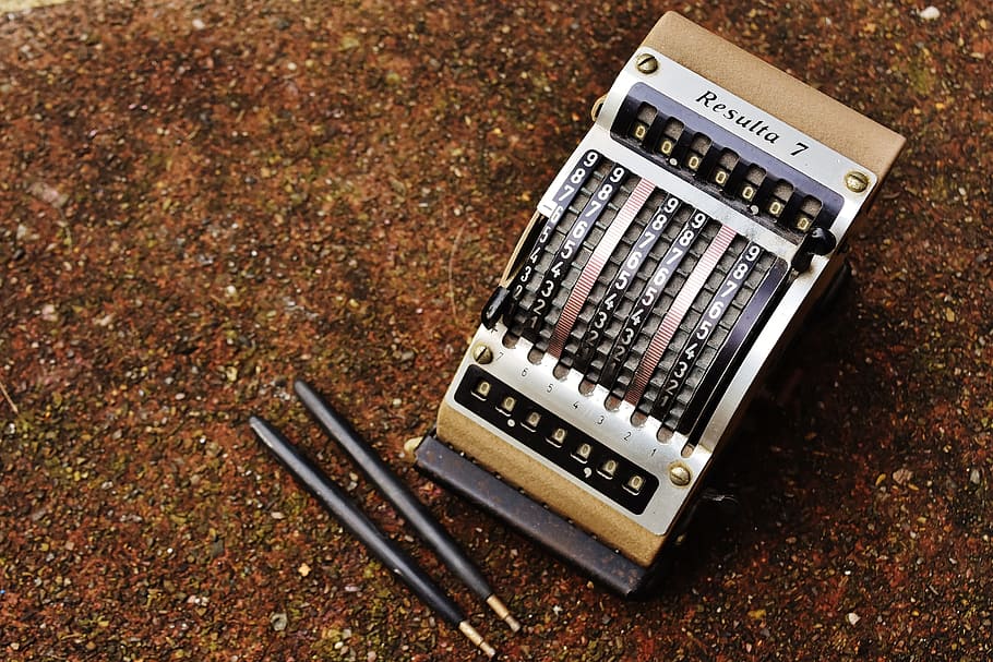 resulta 7, old, calculating machine, antique, technology, high angle view HD wallpaper