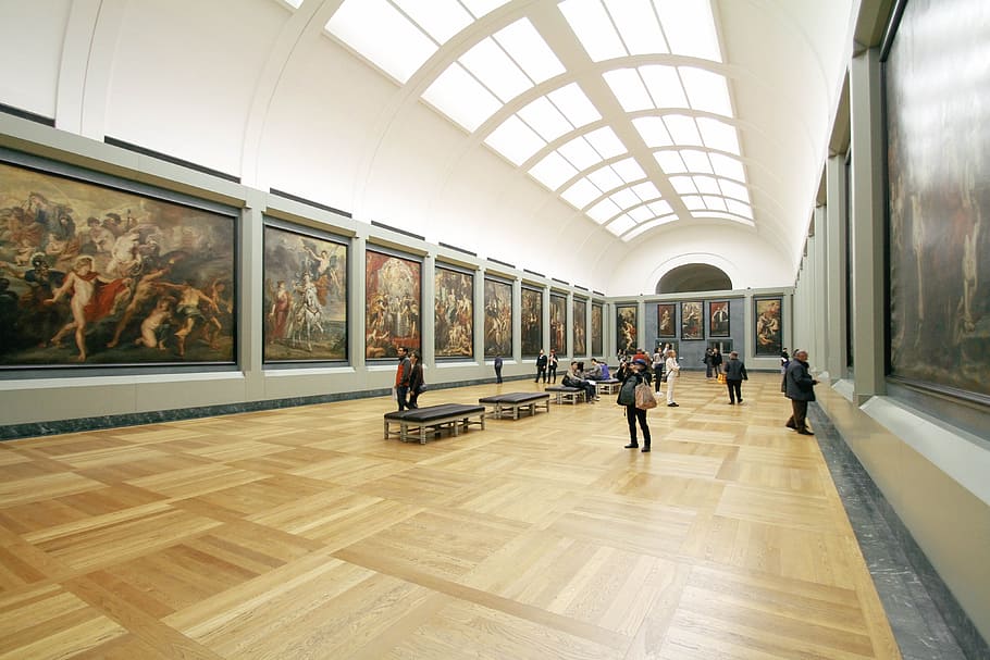 people, museum, art, appreciate, aesthetics, painting, oil, HD wallpaper