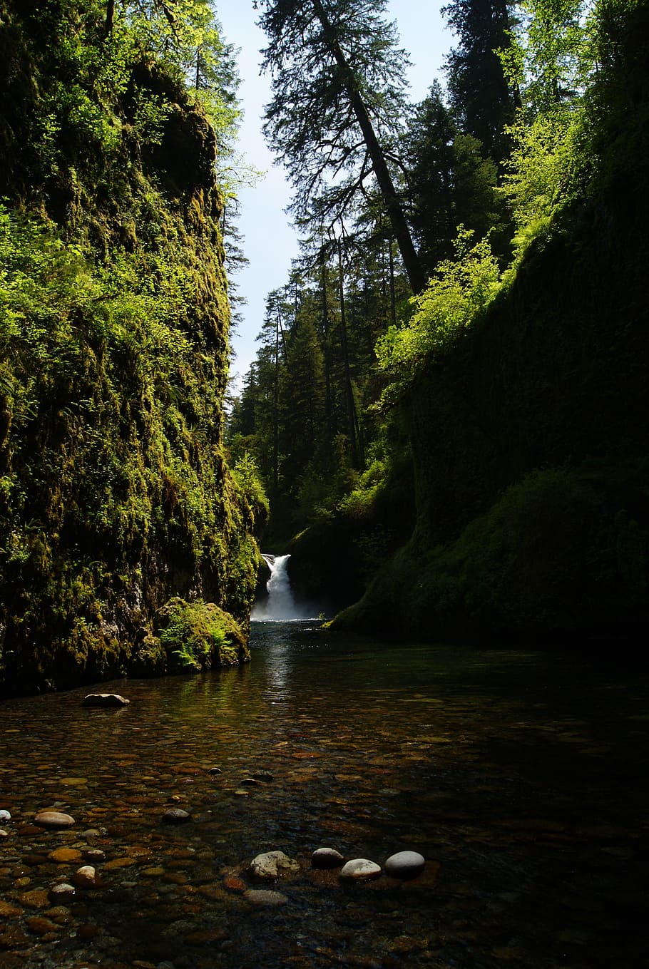 waterfall, rivers, streams, rocks, rocky, mountains, greenery HD wallpaper