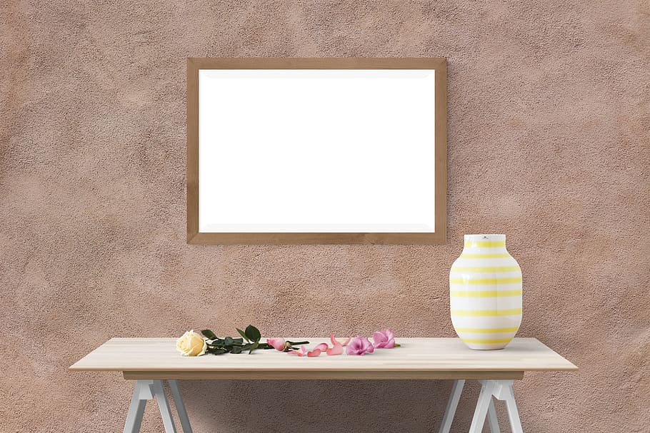 brown wooden framed white wall decor above white wooden table HD wallpaper