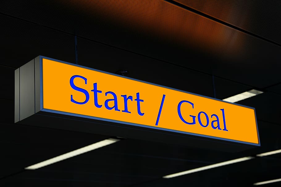 yellow and blue start/goal signage, shield, target, beginning HD wallpaper