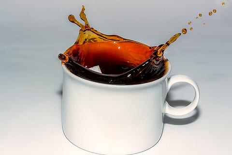 white ceramic mug with coffee, coffee cup, cafe, spray, drip HD wallpaper