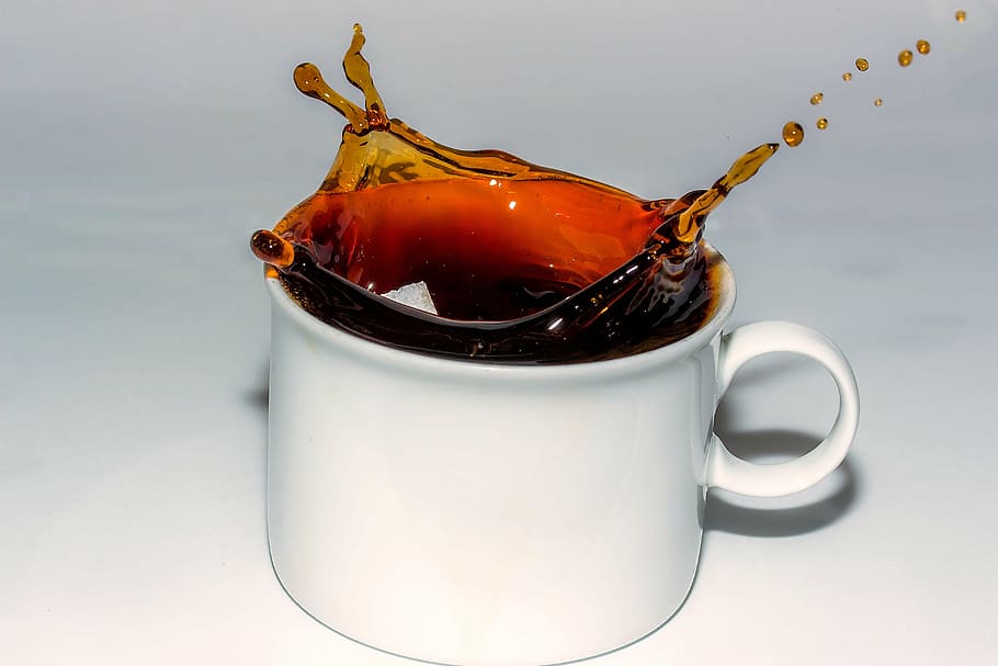 white ceramic mug with coffee, coffee cup, cafe, spray, drip HD wallpaper