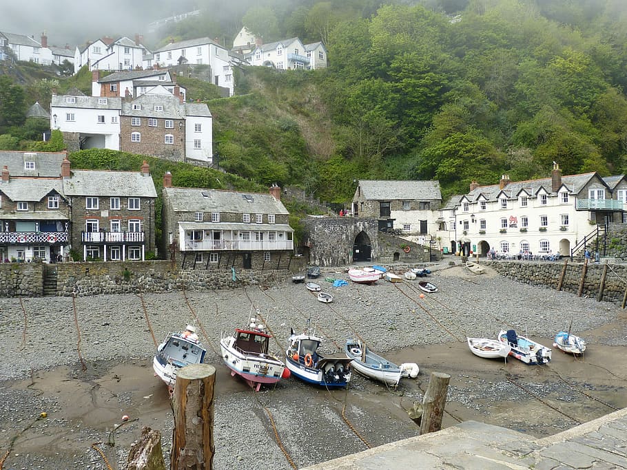 Clovelly, Cornwall, England, united kingdom, fishing boats, HD wallpaper