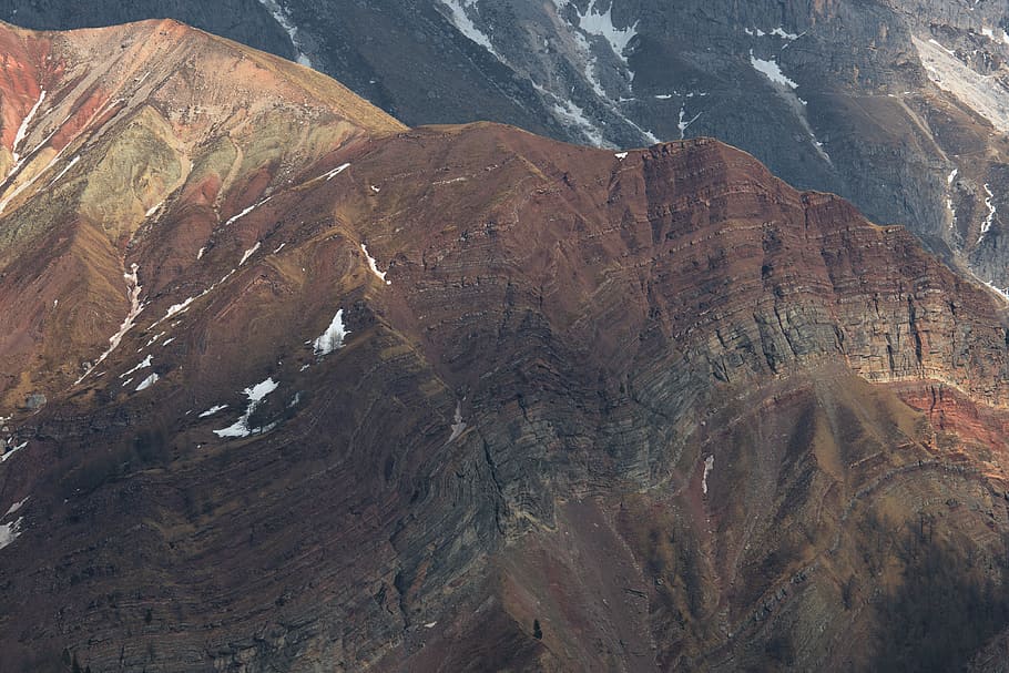brown mountain, brown rock formation, aerial view, rocky, nature HD wallpaper