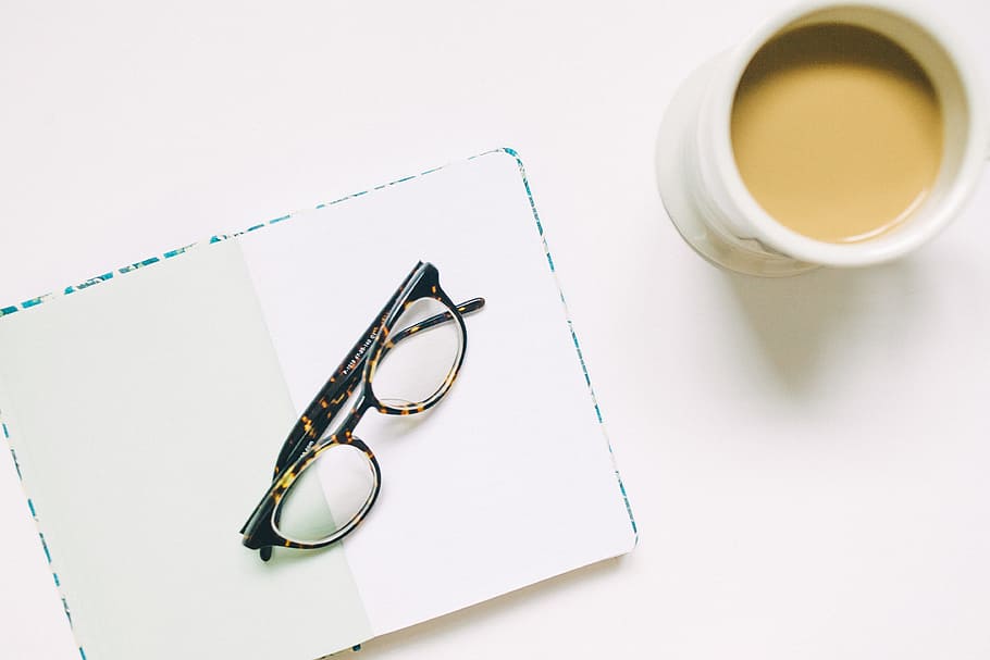 notebook, diary, blank, pages, sheets, white, table, eyeglasses HD wallpaper