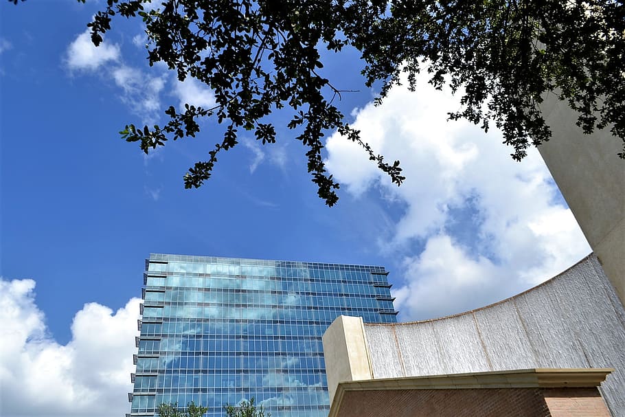 houston texas, skyscraper, downtown, mirror, blue, tall, america