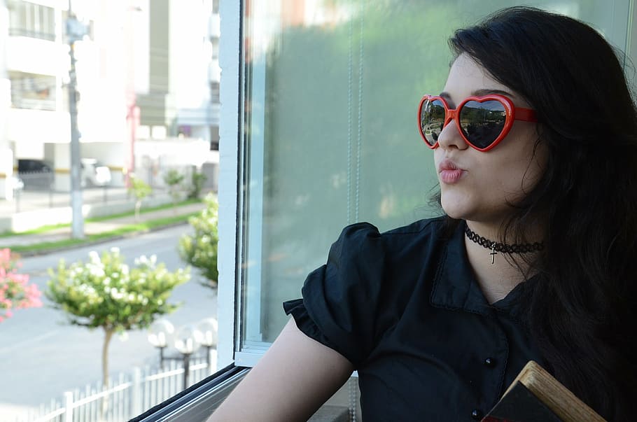 sunglasses, window, neutral, fashion, one person, young adult HD wallpaper