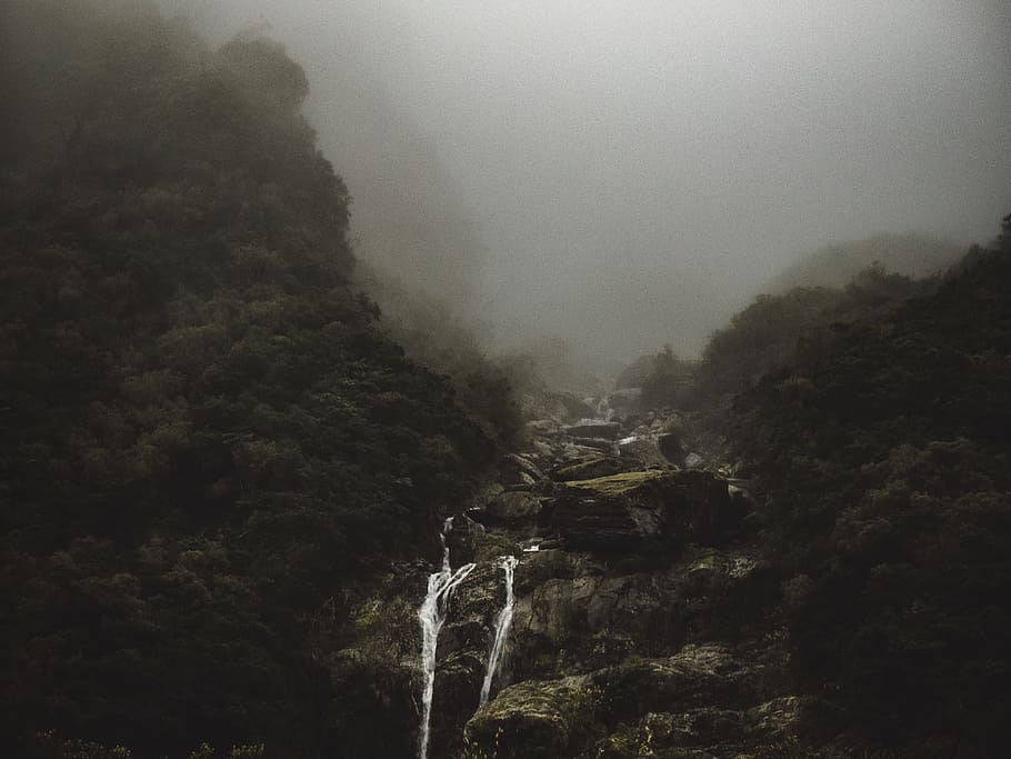 aerial photography of mountain, Dark Mountain Mood, cloud, dog HD wallpaper