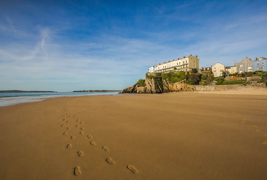 Beach, Low Tide, Sand, Wales, šľapaje, england, sea, coastline HD wallpaper