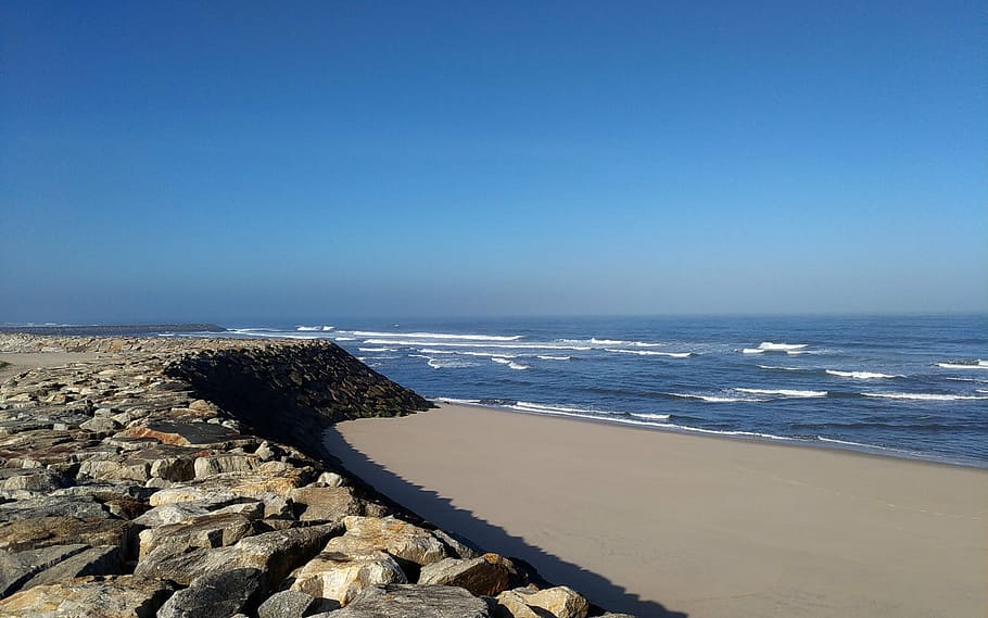 beach, mar, rocks, beira mar, horizon, sand, sea, water, sky HD wallpaper