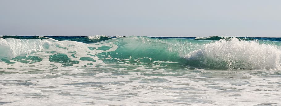 sea wave, smashing, foam, spray, nature, wind, power, splash HD wallpaper