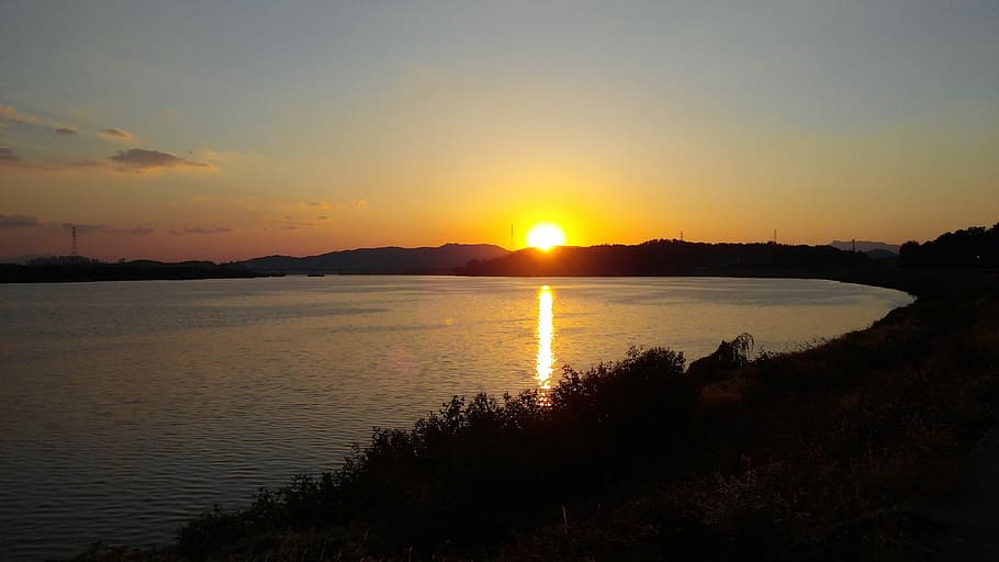 Namyangju, Han River, Sunset, sampae, nature, scenery, silhouette HD wallpaper