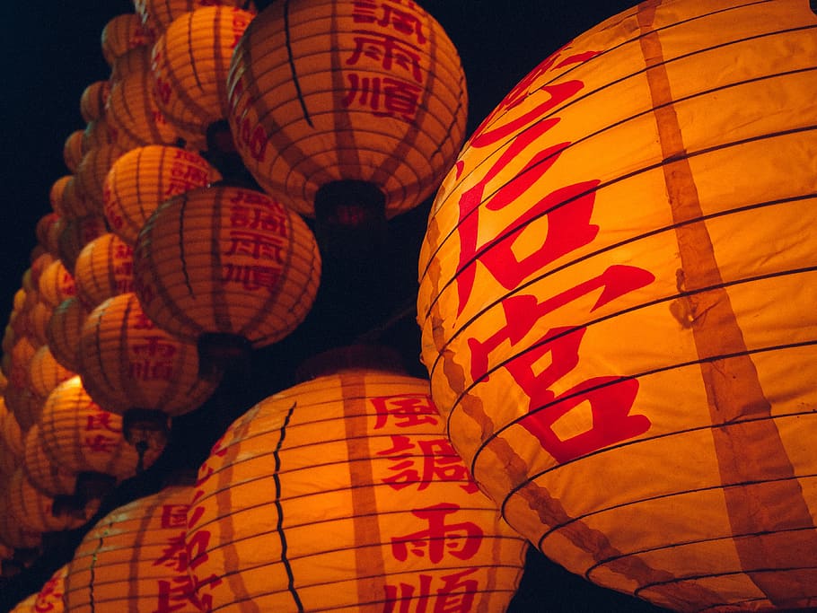 hanging Japanese lantern photograph, chinese lantern, celebration, HD wallpaper