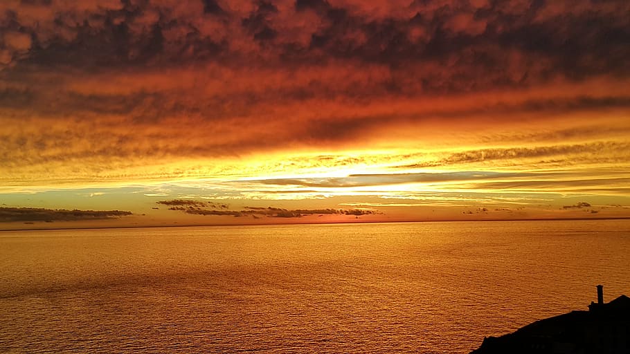 sunset, port, montevideo, rambla, sea, nature, dusk, coastline, HD wallpaper