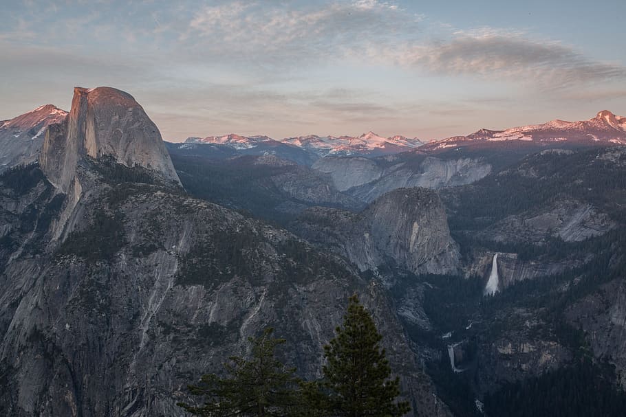 high angle photography of a mountains, rocky mountain under gray sky during daytime HD wallpaper