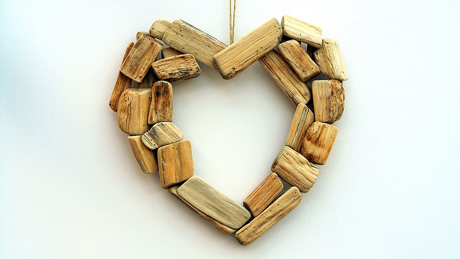 Brown Blocks Heart Shape Wall Mount Ornament, craft, creative HD wallpaper